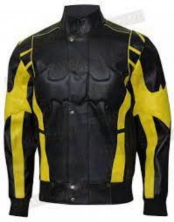 Batman Black Yellow Padded Motorcycle Leather Jacket